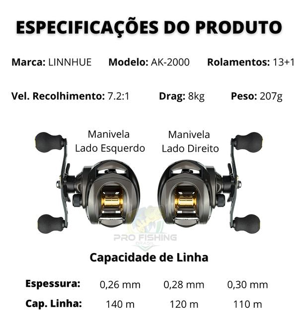 Nova Carretilha Premium LURE PRO AK-2000 POPLAR1401